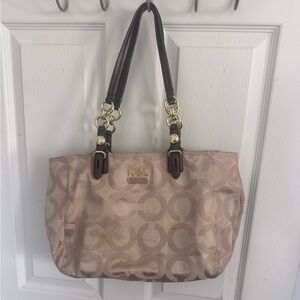 Coach Beige/Brown Fabric Madison Op Art Tote Style 20481